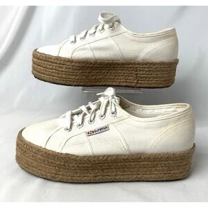 Superga Platform Espadrille Sneakers Womens Size 7.5 EU38 Ivory Cotton S0099Z0